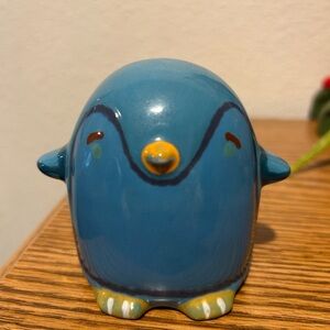 Blue Ceramic Penguin Figurine